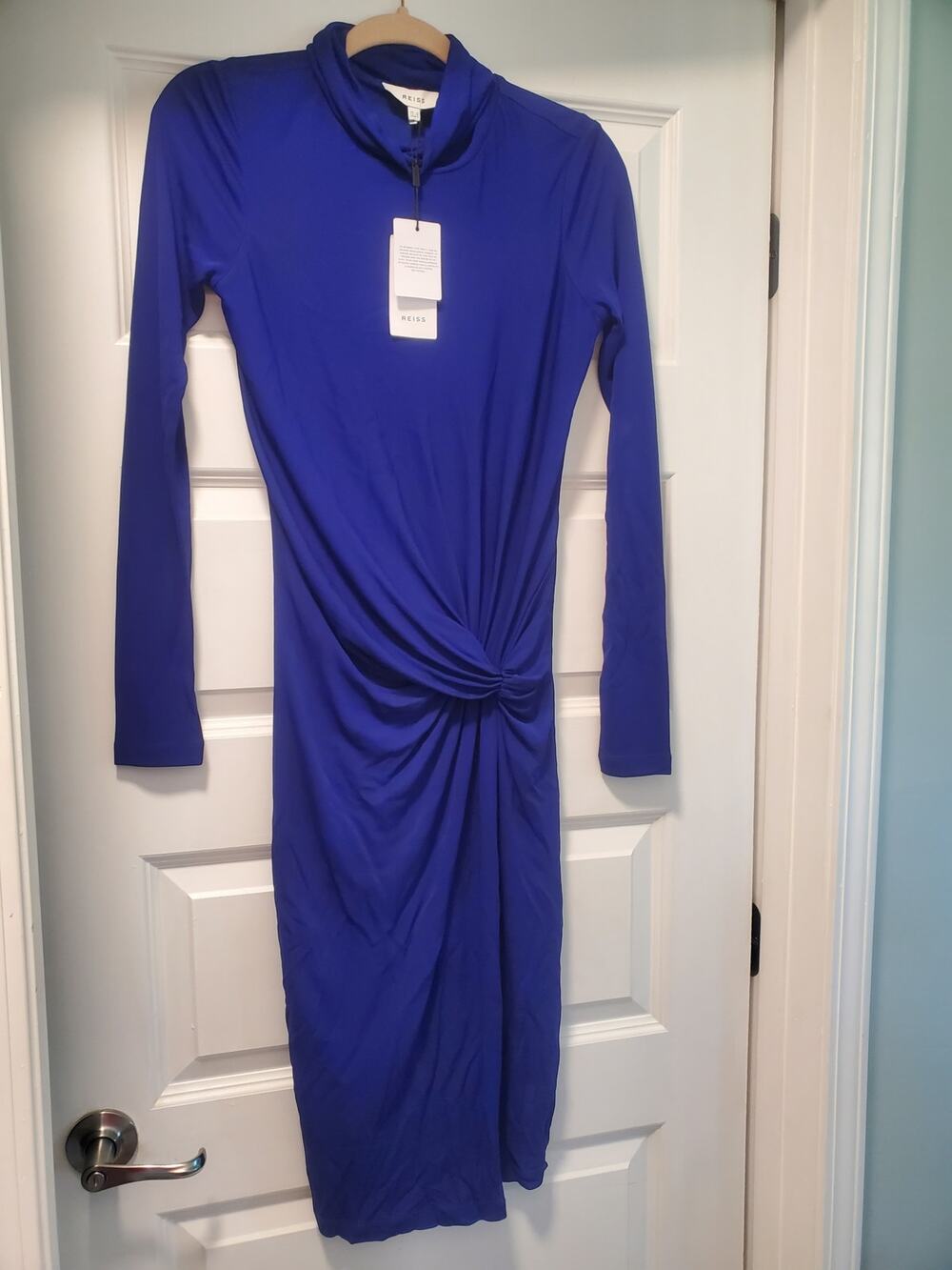 REISS Freya Twist Bodycon Dress in Cobalt Blue.a22